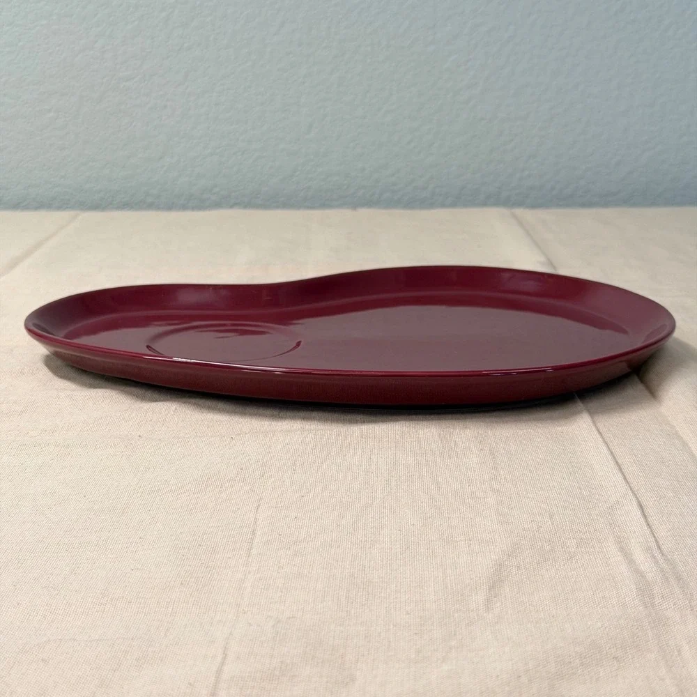 Burgundy Kidney Shaped Ceramic Snack Plate Tray Glossy Red Brown Catchall